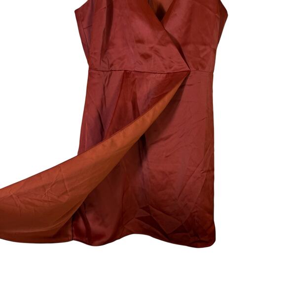 Lulus Satin Wrap Mini Dress Womens XL Rust Asymmetrical Glam Formal Cocktail - Picture 4 of 7